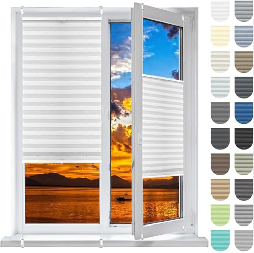 Faltrollo, Sichtschutz Plissee Klemmfix Rollos 68 x 130 cm, Sonnenschutz Easyfix Lichtdurchlässig, Faltrollo Plisseerollo Jalousie Klemmfix, Thermo Plissee Ohne Bohren, für Fenster & Tür, Weiß