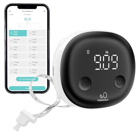 Fitdays Mètre Ruban Intelligent | Analyse du BMI/Graisse Corporelle via Bluetooth & Écran LED | Rétractable Automatique pour Fitness/Perte de Poids | App Fitdays & Design Ergonomique (ER307-Noir)