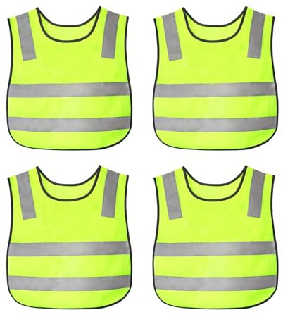 4 Pcs Gilet de Sécurité Enfants, Gilets Réfléchissants à Haute Visibilité, Gilets Reflechissants pour Enfant Jaunes Veste Haute Visibilité