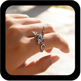 Xduargs Boho Fliegender Drache Fingerring Schwarzer Antiker Drache Offener Knöchelring Vintage Drachen Wrap Offener Ring Punk Draches Verstellbarer Stapelring Schmuck Für Frauen