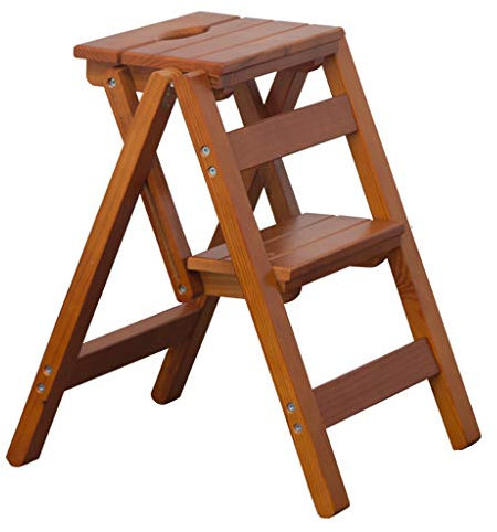 Stepladders Wooden Folding Step Stool Multi-Function Staircase Chair Portable Garden Tool Ladder Free Installation Space-Saving Indoor Climbing Stool Max Load 150Kg/42Cm X 56Cm X 6