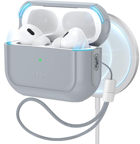 ESR Hülle für AirPods Pro 2/1, für MagSafe, Hybrid Sturzschutz, Grau | Magnetischer Deckel, Case mit USB-C/Lightning, kompatibel mit AirPods Pro 2/1 Gen. (2023/2022/2019), Orbit Hybrid Serie