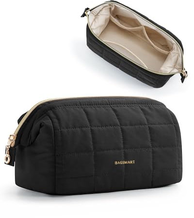 BAGSMART Make Up Tasche Schminktasche Klein Kosmetiktasche Damen, Reise Kulturbeutel, Reiseutensilien, Weit Zu öffnende Tasche Makeup Bag Schwarz