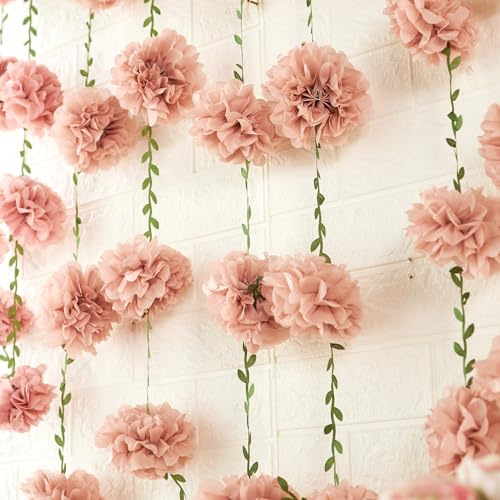 Homarkable Pink Tissue Paper Pom Pom Garlands, Paper Flowers for Birthday Decorations, Baby Shower, Wedding Engagement, Bridal Shower, Spring Summer Party Decorations, 2 Pcs