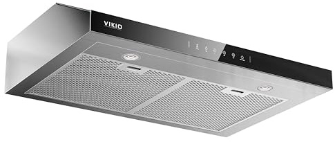 VIKIO HOME Under Cabinet Range Hood 30 Inch, 900 CFM Dual Centrifugal Motor, 3-Speed Ducted Kitchen Vent, Reusable Filters, Stainless Steel Kitchen Hood with LED Lights, Low Noise, Glass Black