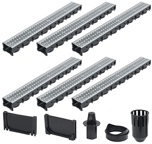 Xichuzi 142879 - Set Completo di 6 grondaie di drenaggio, 6 m, in Acciaio zincato, Colore: Nero/Argento