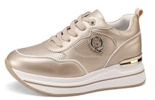 QUEEN HELENA Zapatillas deportivas de plataforma con cuña Casual Mujer X32-17, dorado, 38 EU