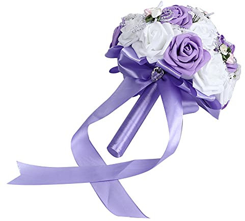 TARSHYRY Bouquets de Boda para Novia, Ramo de Novia la Bouquet Boda para Ramo Decoraciones Favores Suministros (Violeta)