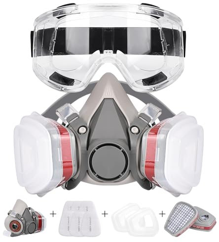 Masque Anti Poussiere avec Filtres et Lunettes de Protection, Masque de Protection Respiratoire Réutilisable pour Pulvérisation,Peinture,Travaux, Produits Chimiques