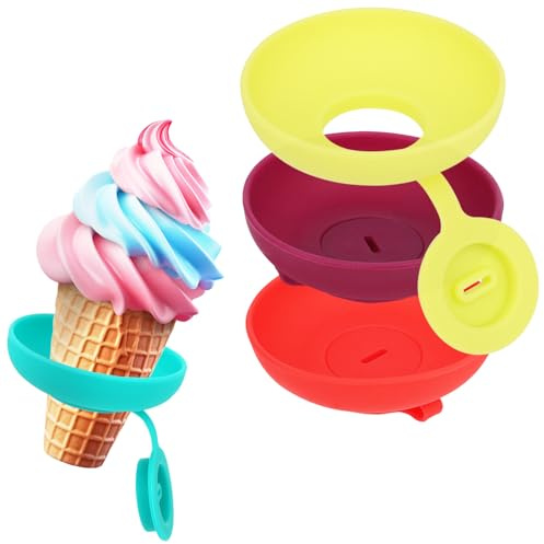 lasuroa 4 Pcs Popsicle Holder for Kids, Reusable 4 Colors Silicone Ice Pop & Ice Cream Cone Holders for Kids Summer Picnic Birthday Popsicle Party