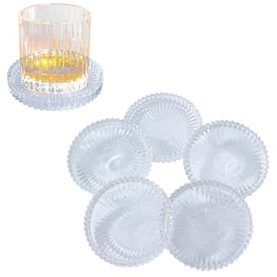 Jollyhilan Glass Coaster 6 Pack Round Cup Coasters for Drinks,Crystal Coffee Coaster,Stylish Drink Coasters for Kitchen Bar Dining Room Living Room Office Decor and Jewelry Storage,Clear