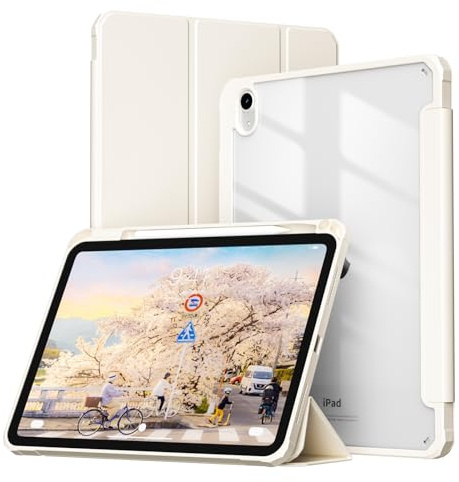 BQDIYOO Coque pour iPad (A16) 11e/10e Gén 2025/2022 Modèle,Blanc | Étui de Protection avec Porte Pencil, Dos Transparent, Veille/réveil Automatique,Support 3 Volets