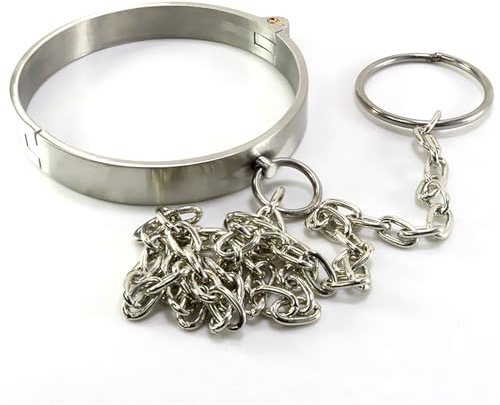 YAXZA Edelstahl Halsreif/Halsband Mit Metallkette und Ring SM Metall Halsfessel Sklave Hals Kragen Ring SM Bondageset Sex Spielzeug für Paare Männer Frauen,Männer Ø 13.8cm,Mit Kette