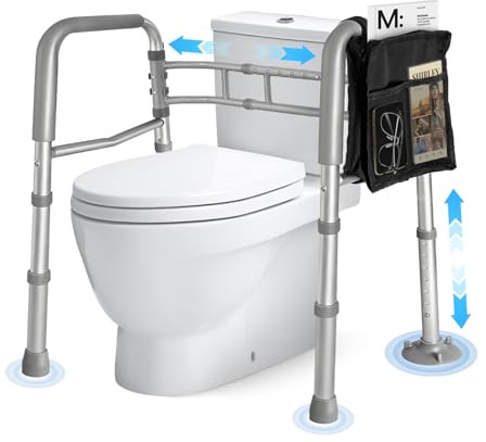 SUNDOY Toiletten-Sicherheitsrahmen für Senioren und Schwangere – Verstellbarer, klappbarer WC-Stützrahmen aus Aluminium bis 150 kg Tragkraft, mit rutschfesten Griffen und Aufbewahrungstasche