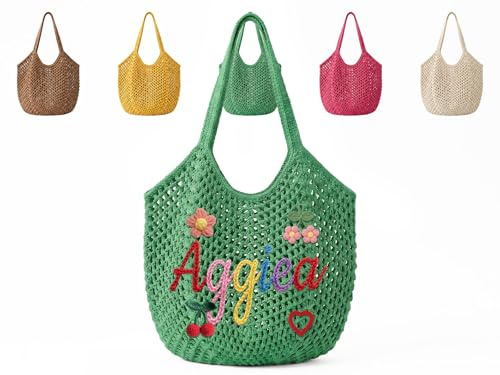 CGFN Strandtasche Damen Personalisiert,Personalisierte Boho Gehäkelte Tasche Als Geschenke Für Mädchen,Handtasche Mit Namen Sommer & Urlaub