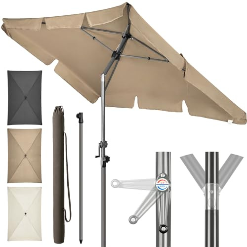 4smile Sonnenschirm Balkon mit Kurbel 200 × 125 cm, Taupe | Sonnenschirm rechteckig, Sonnenschutz Balkon mit UV 50+, Balkonschirm mit Schutzhülle, knickbar und höhenverstellbar