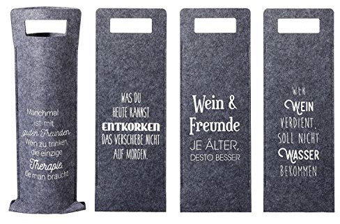 Unbekannt 4 Flaschentüten für Wein aus Filz mit Spruch 41 x 14,5 cm in Grau Geschenktasche