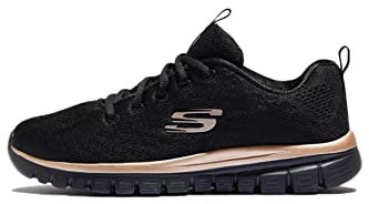 Skechers Graceful Get Connected, Sneaker Donna, Black Mesh Rose Gold Trim, 38.5 EU