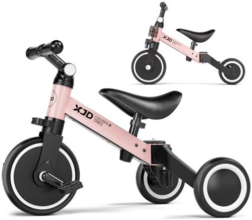 XJD 3 in 1 Laufrad Dreirad, Kinder Dreirad ab 1 Jahr, Laufräder Lauffahrrad mit verstellbarem Sitz und Lenker, Lauflernhilfe mit abnehmbares Pedal, Baby Fahrrad von 1-3 Jahren Jungen Mädchen (Rosa)