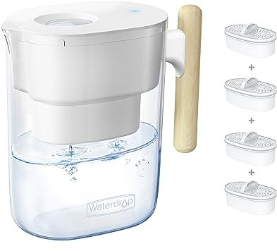 Waterdrop Chubby Water Filter Jug with 4×90 Days Filter, NSF Certified, Reduce Fluoride, Chlorine etc, 3.5L, BPA Free, White (4 Filters)