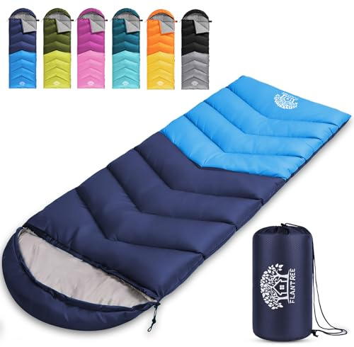 Flantree Sleeping Bag for 4 Seasons Adults and Kids for Camping Hiking Outdoor Warm Cool Weather Lightweight and Waterproof with Compression Bag for Indoor and Outdoor Activities