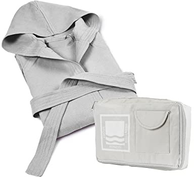 Banzaii Albornoz Unisex con Capucha 100% Microfibra – Bata de Baño para Hombre y Mujer - Ideal para Deporte, Piscina, Gimnasio y Viajes - Talla L Gris Claro