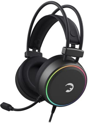 GAMEPOWER Jin 7.1 Virtual Surround Sound Rainbow LED USB Gaming Headset med 50 mm drivrutiner, brusreducerande mikrofon – Trådbundna headset för fjärrspelare med mikrofon, perfekt för PC-spelare PS4 –