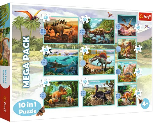 Trefl 90390 Puzle 10 en 1 de 10 20 a 48 Elementos, Rompecabezas de Dinosaurios, Diferentes Niveles de dificultad, Entretenimiento para niños a Partir de 4 años, Cumple con Todos los Dinosaurios, 0