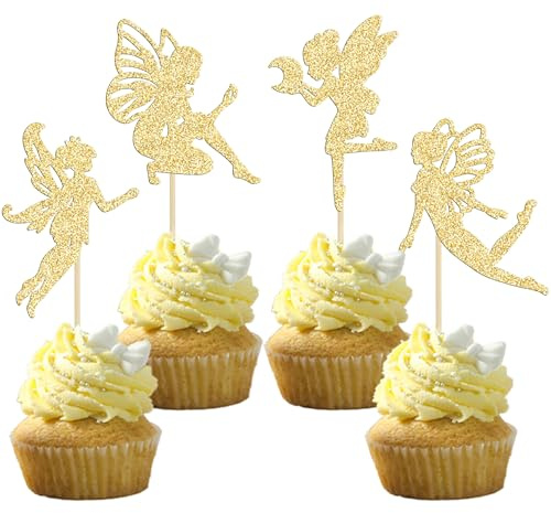 Gyufise Cupcake-Topper mit goldfarbenem Glitzer, Blume, Engel, Fee, Cupcake-Picks, Ballett-Tänzerin, Cupcake-Topper für Hochzeit, Brautparty, Babyparty, Geburtstag, Party, Kuchendekorationen, Zubehör,