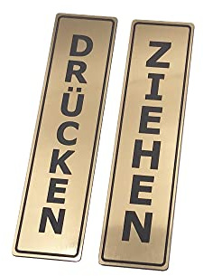 Ziehen Drücken - goldfarben - Türschilder für Geschäfte,Restaurant, Bar, Hotel, Schule, Café, 1,6 mm dickes Material, langlebig, reißfest
