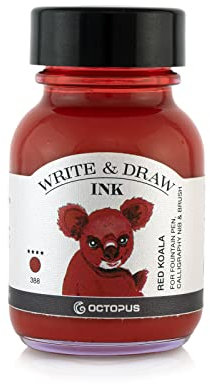 Octopus Write and Draw Ink 388 Red Koala, wasserfeste Tinte zum Schreiben und Zeichnen, Kalligraphietinte, lichtechte Zeichentusche für Füllhalter, rot, 50 ml