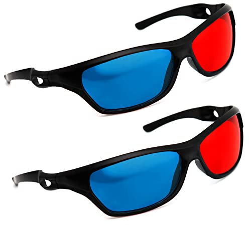 PRECORN Set di 2 occhiali 3D rosso/ciano (occhiali anaglifici 3D) di alta qualità per giochi per PC 3D, immagini 3D, film 3D, proiezione 3D, video, YouTube UVM.