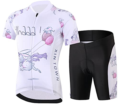 Amur Leopard Kinder Radtrikot Set Jungen Radsport Bekleidung Mädchen Fahrrad Trikot Kurzarm & Kurz Radhose mit Sitzpolster