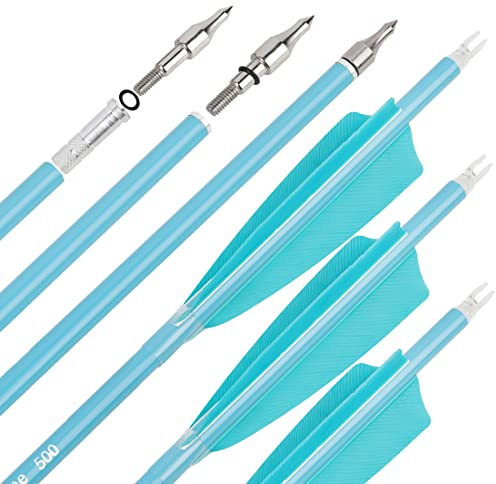 surwolf 31 Carbonpfeile Bogenschießen Jagdpfeile 500 600 Spine mit Feder Fletched Target Übungspfeile für Bogenschießen Compound & Recurve & Langbogen 6/12 Stück
