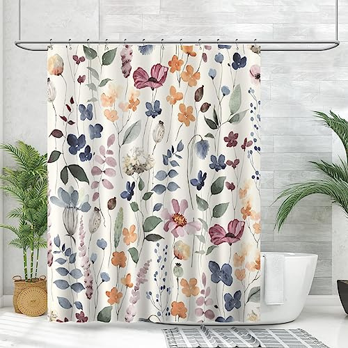 Amaredom Duschvorhang mit Tintenblumen, bunte Blumen, Duschvorhang für Badezimmer, wasserdichtes Stoff-Duschvorhang-Set, Badezimmer-Dekoration mit 12 Haken, 183 x 183 cm