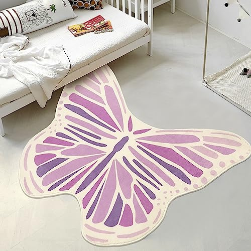 Lukinbox Schmetterlingsteppich für Mädchenzimmer, waschbar, weicher Teppich, rutschfeste Spielmatte, Teppich für Spielzimmer, 122 x 13 cm, Lila