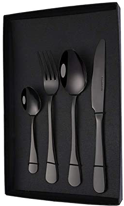 Juego de cubiertos de 4 piezas, juego de cubiertos de acero inoxidable, tenedor de cuchillo, juego de mesa con cajón organizador portátil para cocina restaurante (dorado) (negro) decoración