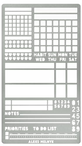 Aleks Melnyk No.423 Metallschablone für Bullet Journaling, Lesezeichen, Planung, Zeichnung, Banner, Linien, Listen, Planer, Stempel, Gewohnheitstracker, Dot Journal Schablone für Tagebuch, Vorlage,