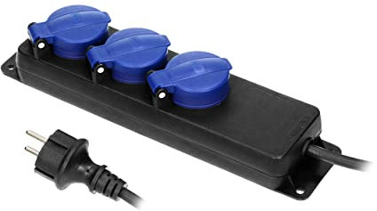 Miratic Mehrfachsteckdose Außen mit Schalter IP44 3 Steckdosen 2P+E IP44, Gummikabel, H05RR-F 3x1,5mm² (5 m)