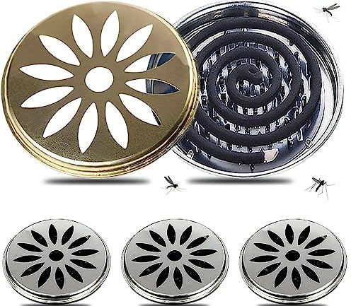 Norhogo 4-Piece Support Bobine Moustique, Porte-encens Portable avec Couvercle, Porte-Encens Anti Moustique en Spirale, Spirale Anti Moustique Rond Brûleur D'encens，Couleur aléatoire
