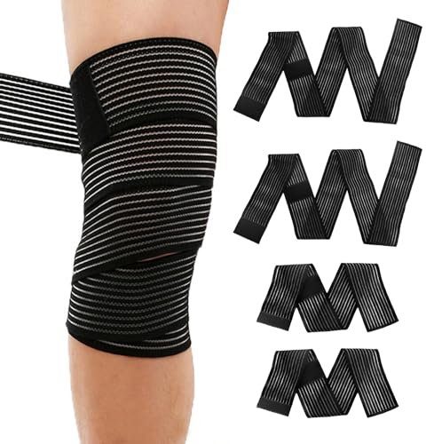 LNSYSN Sbenda Elastica per Fasciatura, 4 Pezzi Nero Fascia Ginocchio, Benda Autoadesiva per Coscia, Sport Tutore Ginocchio, Buona Tenacità, Adatto per Braccia, Polpacci, Ginocchia, Polsi