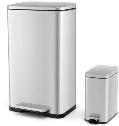 COSTWAY Cestini Spazzatura 40/6L Acciaio Inox con Secchi Rimovibili | Bidoni per Rifiuti con Coperchi Aperti e Chiusura Morbida per Cucina Bagno e Ufficio
