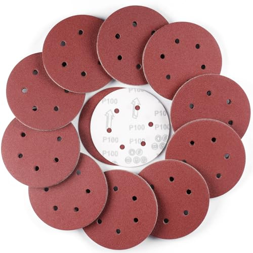 150 mm Disco de Lija, 100 Piezas Redondas Papel de Lija 100 Grano | 6 Agujeros Hojas de Lija para Lijadora Orbital Excéntrica