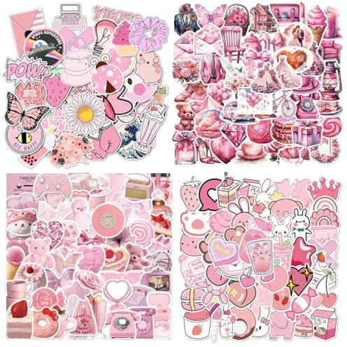 200 Pack Pink Aesthetic Cute VSCO Girls Women Stickers,Vinyl Waterproof Decals Trendy Kawaii Cool Pink Sticker for Laptop, Computer, Luggage, Skateboard, Water Bottles, Scrapbooking,Journaling