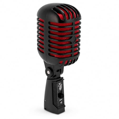 SENECESLI Vintage Mikrofon, Dynamisches Retro Gesangsmikrofon mit Selbstspannendem Rotierendem Gestell, Klassisches Dynamisches Mikrofon aus Zinklegierung für KTV Bühnenstudio (Black)