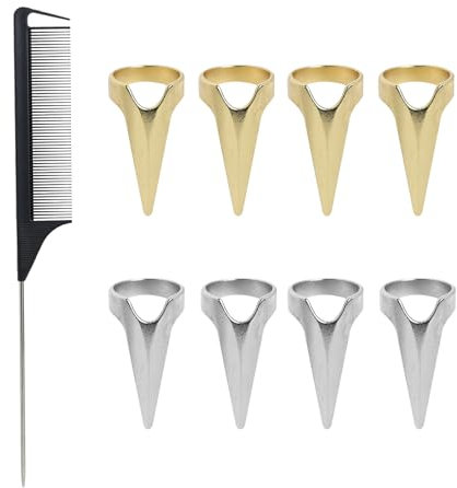 Wonvify Pettine a Coda 1 pezzi e Strumento per Separare i Capelli 8 pezzi, Dreadlocks Trecce Strumento per Intrecciare i Capelli, Arricciare, Anelli per Trecce Capelli per Styling per Intrecciatura H