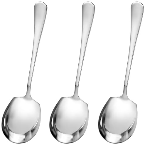 Serving Spoon,Soup Spoons,3 Pcs Silver Stainless Steel Serving Spoons,Large Buffet Table Spoons,Long Handle Soup Spoons,for Parties Dinner Kitchen Restaurant Serving Utensil Spoon