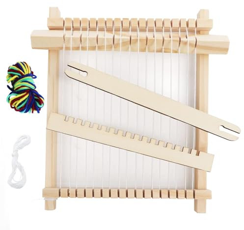 JINGHANGER Webrahmen aus Holz 20,8x19,3 cm Weaving Loom Kit Holzwebrahmen mit Fäden Schulwebrahmen für Kinder, Erwachsene