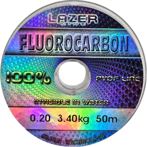 LAZER LINE Fluorocarbon Angelschnur 50m Dia 0,20mm Test 3,4kg - Transparent | Vorfachschnur für Hecht Zander Barsch Forelle Karpfen - Fluorocarbon Vorfach - Raubfish Angeln Schnur – Flourocarbonschnur