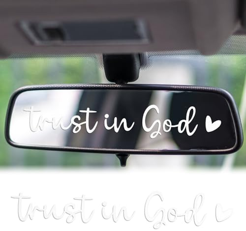 2stk Trust In God Rückspiegel Aufkleber, Vinyl-Autospiegel-Aufkleber mit Herz Spiegel Deko Aufkleber Innen Autospiegel Aufkleber Positiver Autoaufkleber für Frauen Männer Geschenk(Weiß)